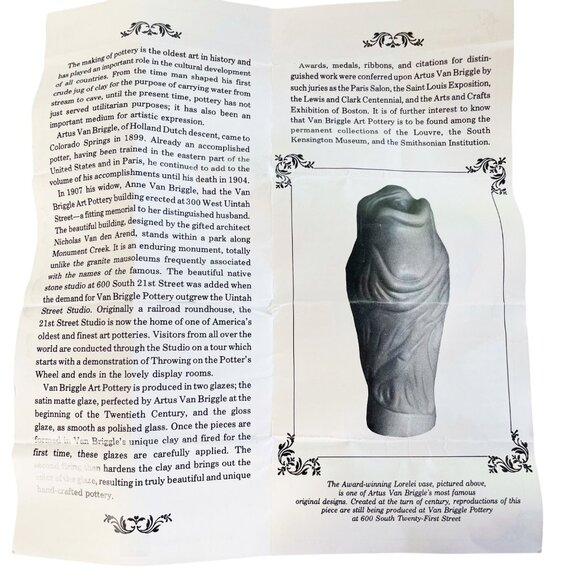 Van Briggle Vintage Ewer Pitcher Turquoise 7" Tall Signed 1960s Paper Brochure - Picture 5 of 11